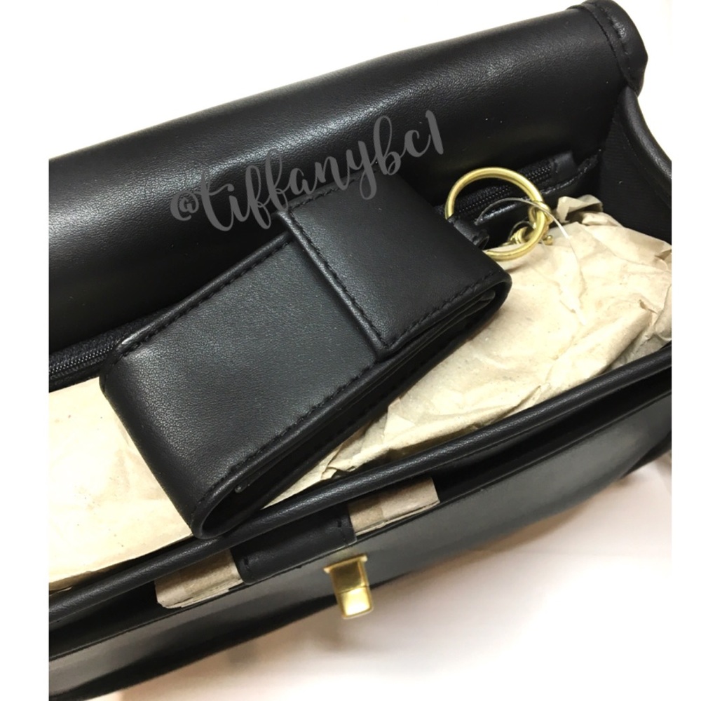 Soft Front Flap Shoulder Bag Faux Leather Black - Picture 9 of 15